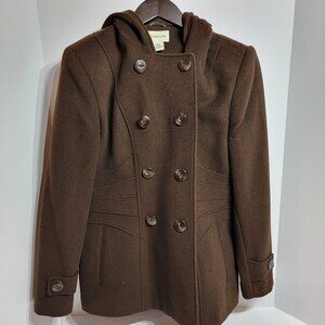St Johns Bay Brown Hooded Wool Pea Coat